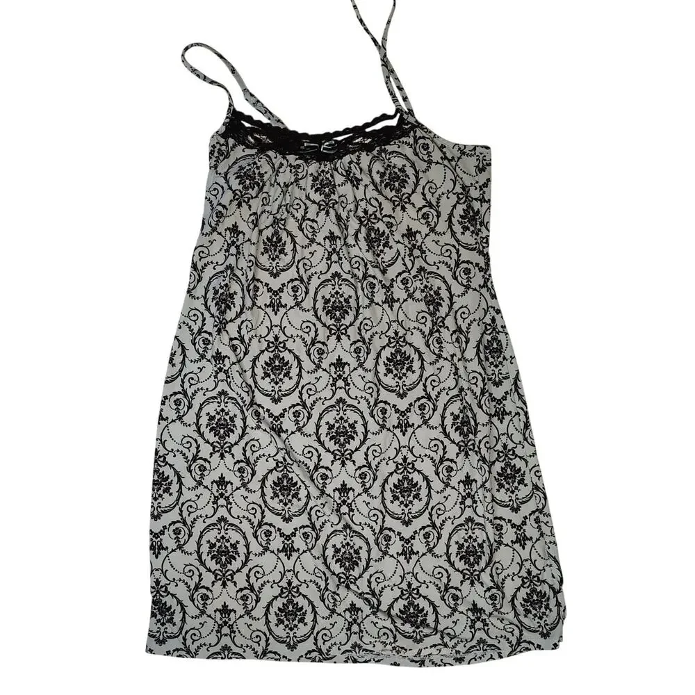 Damask Intimates Babydoll Nightgown Women's Small Black Lace Silky Slip Chemise